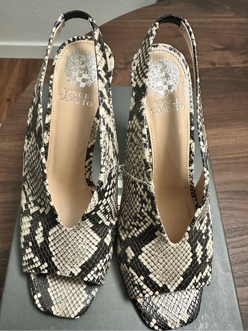 Vince Camuto Women's Snake Print Slingback Heels - Black & Cream 8M